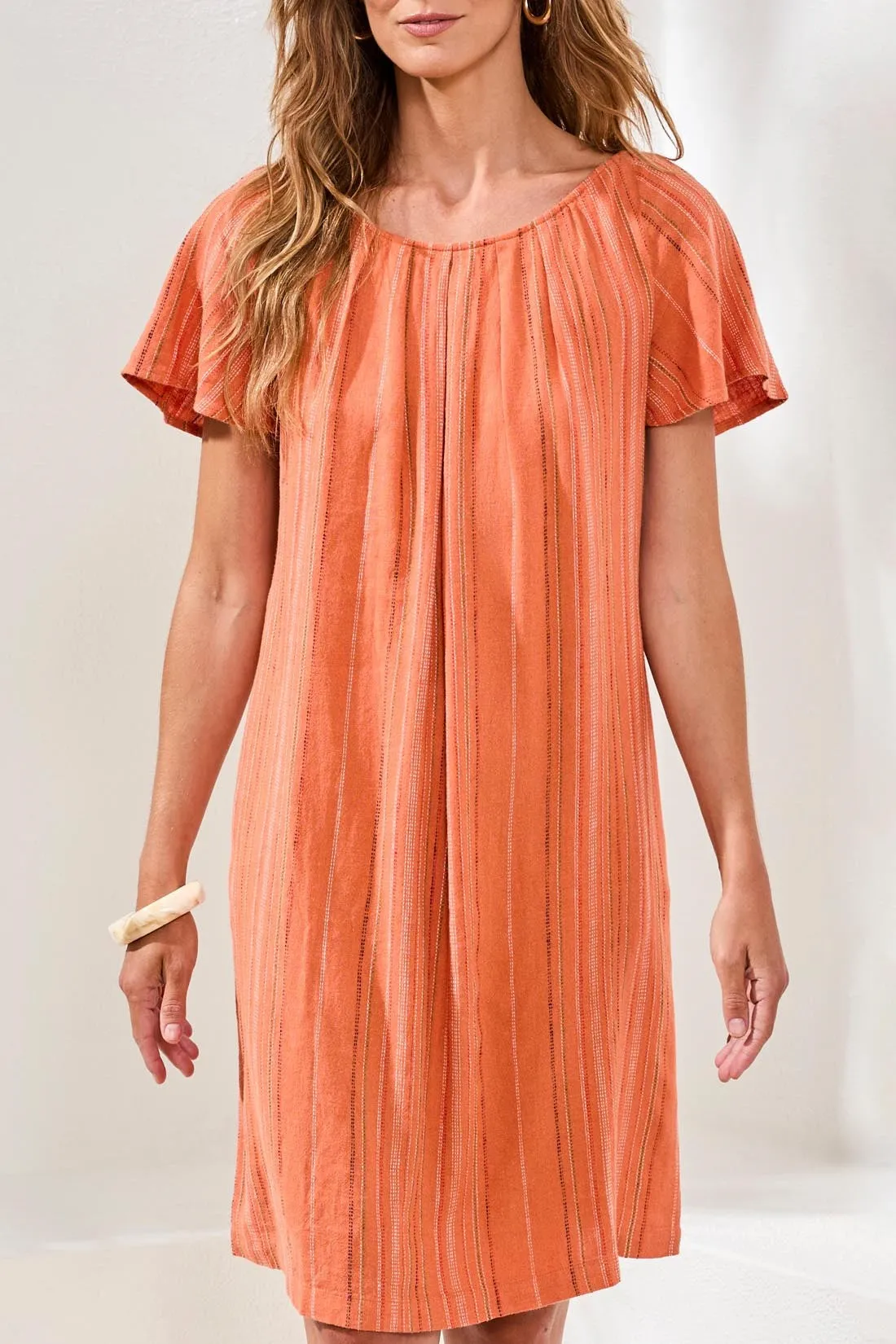 Textured Linen Lace-Up Back Flutter-Sleeve Mini Dress-Guavablush sold by Tribal product image thumbnail 3