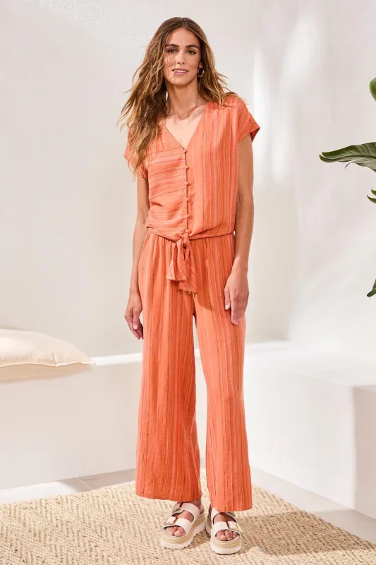 Textured Linen Short Sleeve Tie-Front Top-Guavablush made by Tribal