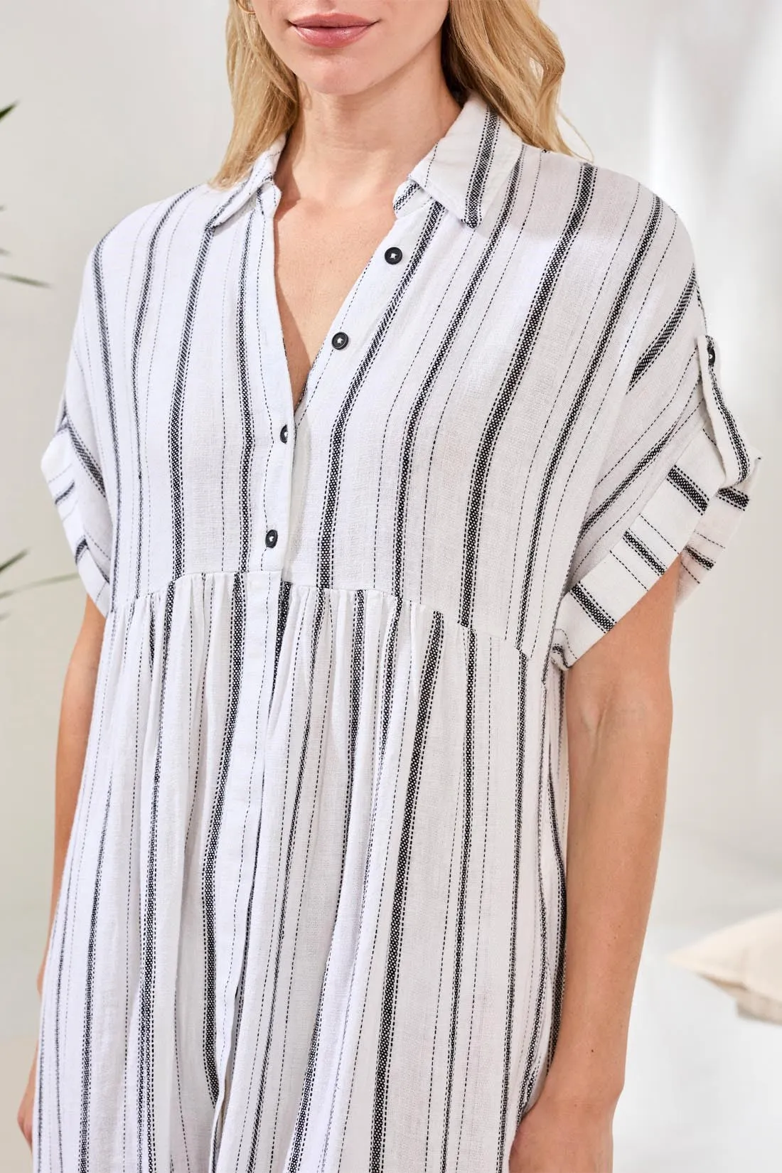 Soft Linen Button‑Front Midi Dress-White/black sold by Tribal product image thumbnail 2