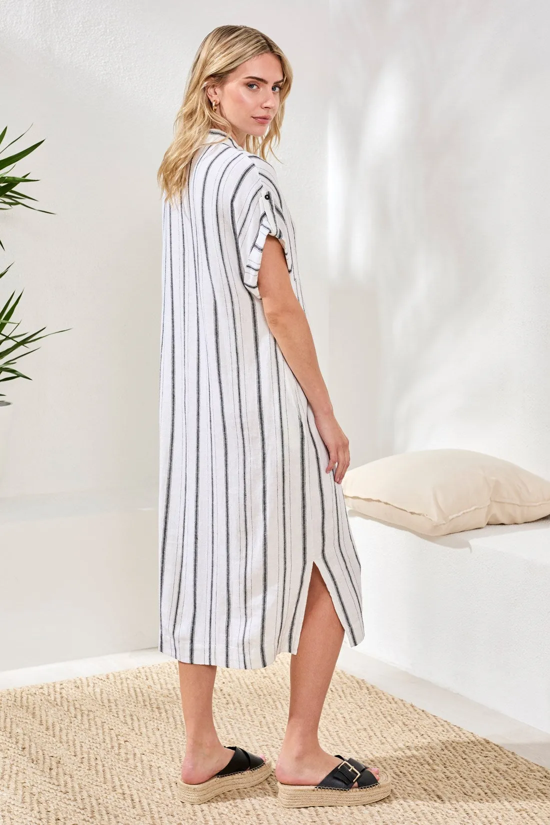 Soft Linen Button‑Front Midi Dress-White/black sold by Tribal product image thumbnail 4