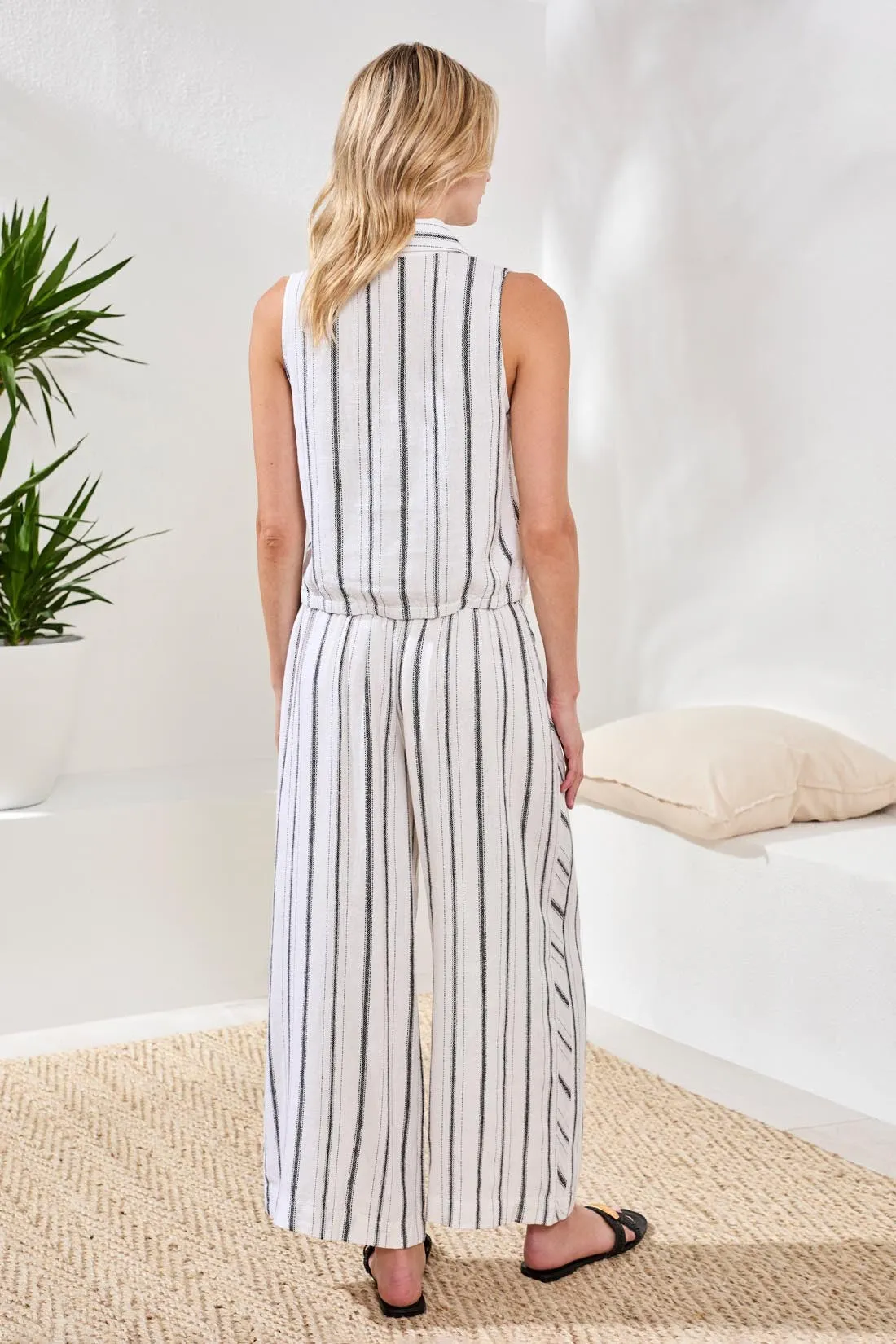 Soft Linen Button‑Front Elastic Hem Collared Top-White/black sold by Tribal product image thumbnail 4