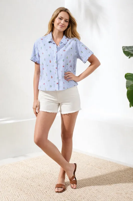 Cotton Stripe Cactus Camp Shirt-White made by Tribal
