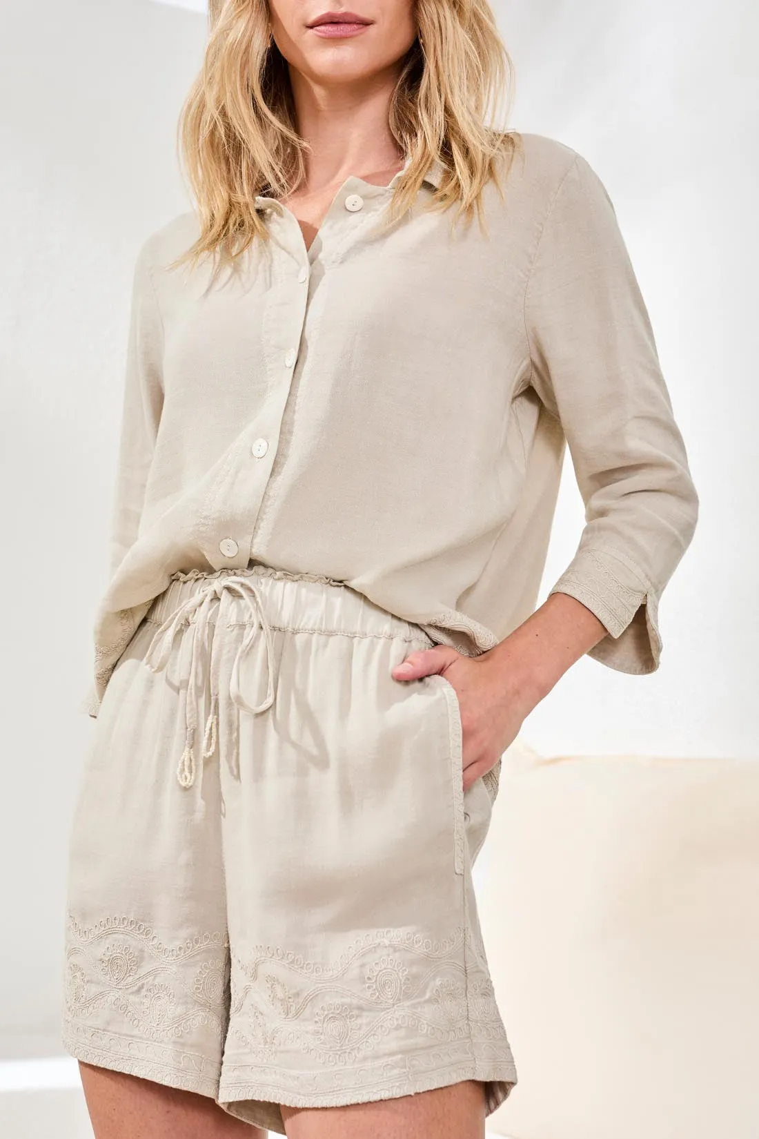 Crosshatch Embroidered Pull-On Shorts-Quartz sold by Tribal