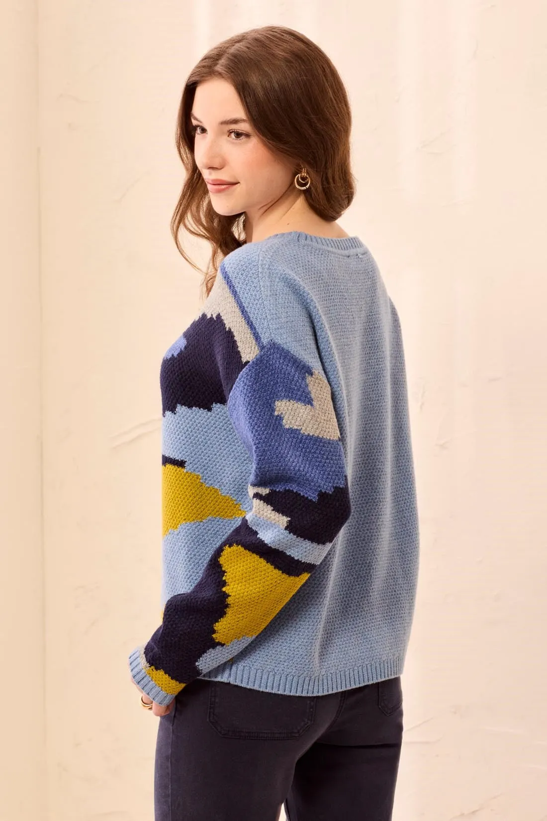 Soft Intarsia Crew Neck Drop Shoulder Knit Sweater-Blue fog sold by Tribal product image thumbnail 4