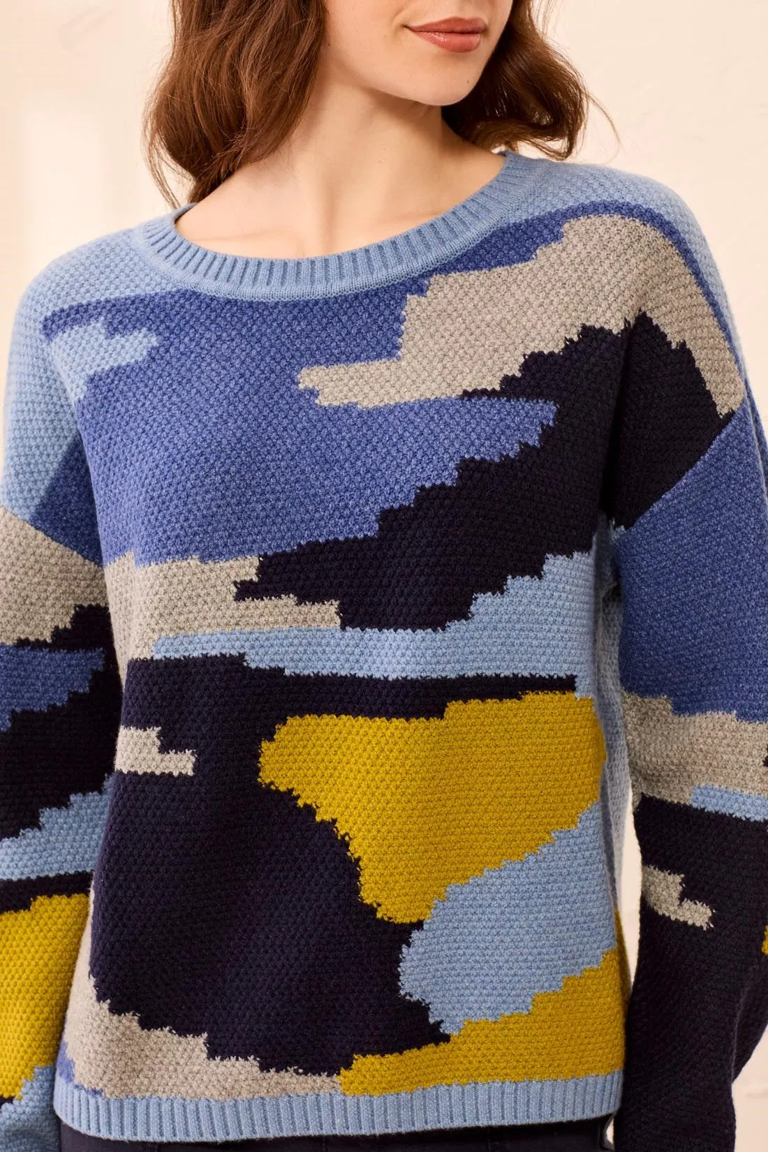 Soft Intarsia Crew Neck Drop Shoulder Knit Sweater-Blue fog sold by Tribal product image thumbnail 2