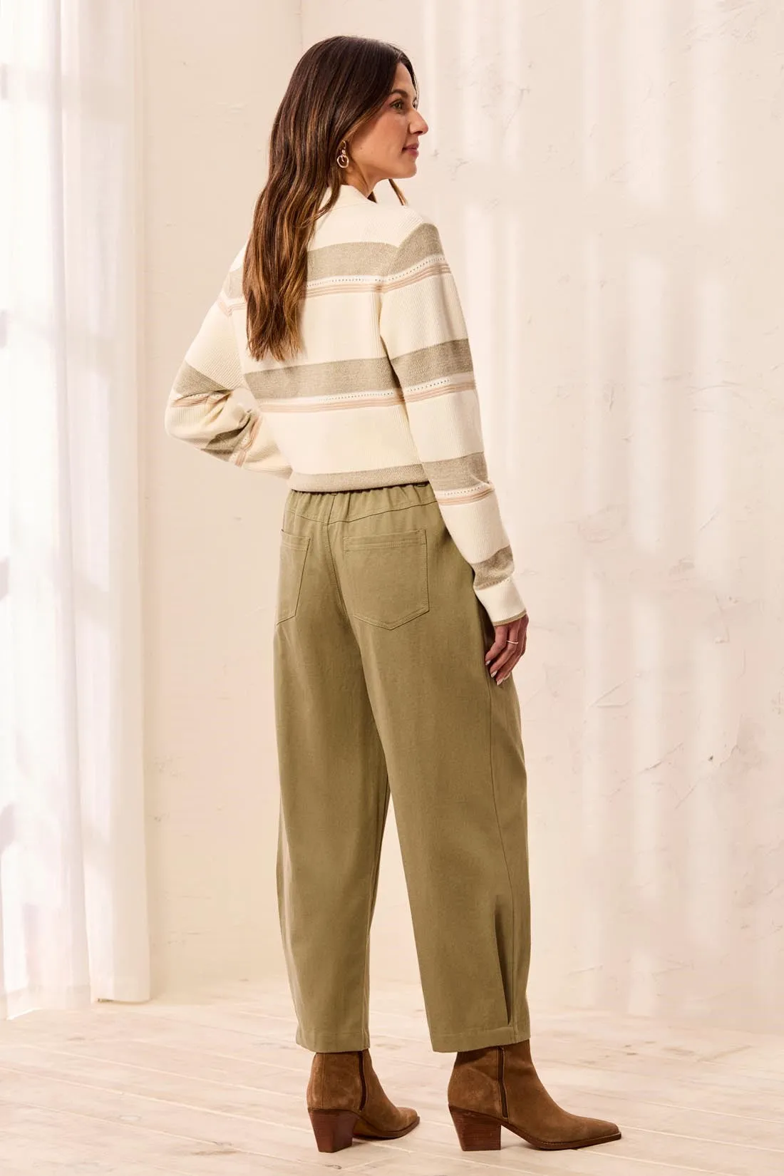 Soft Twill Pleated Barrel Wide Leg Ankle Pants-Aloe sold by Tribal product image thumbnail 2