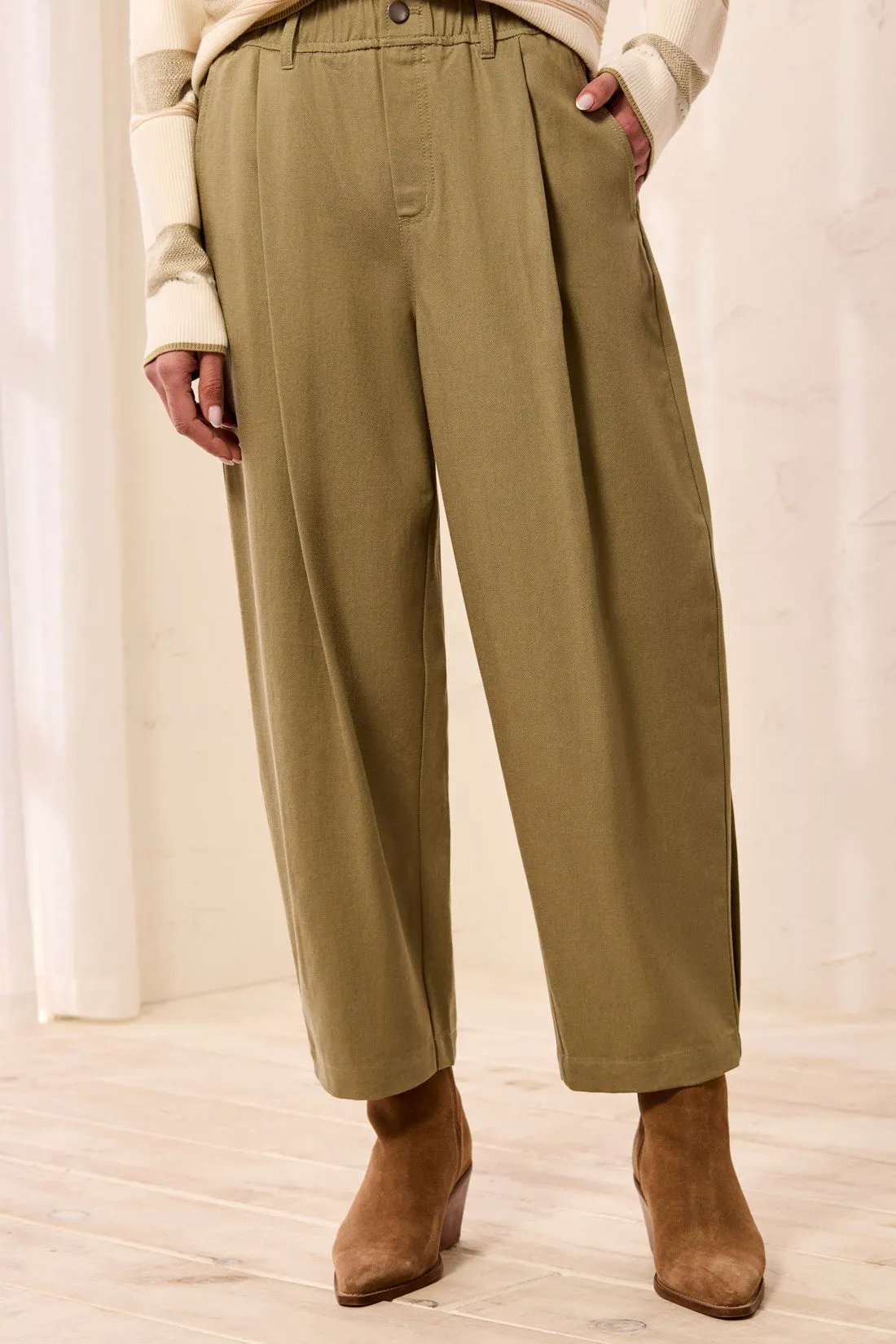 Soft Twill Pleated Barrel Wide Leg Ankle Pants-Aloe sold by Tribal product image thumbnail 3
