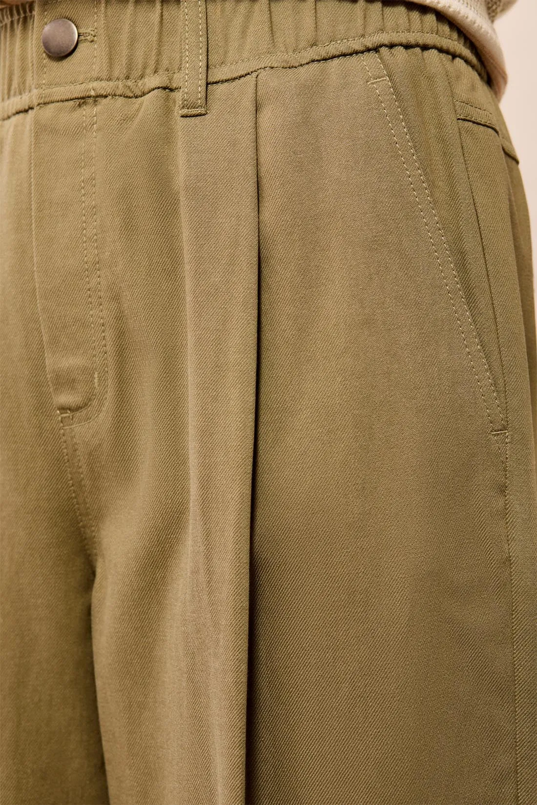 Soft Twill Pleated Barrel Wide Leg Ankle Pants-Aloe sold by Tribal product image thumbnail 4