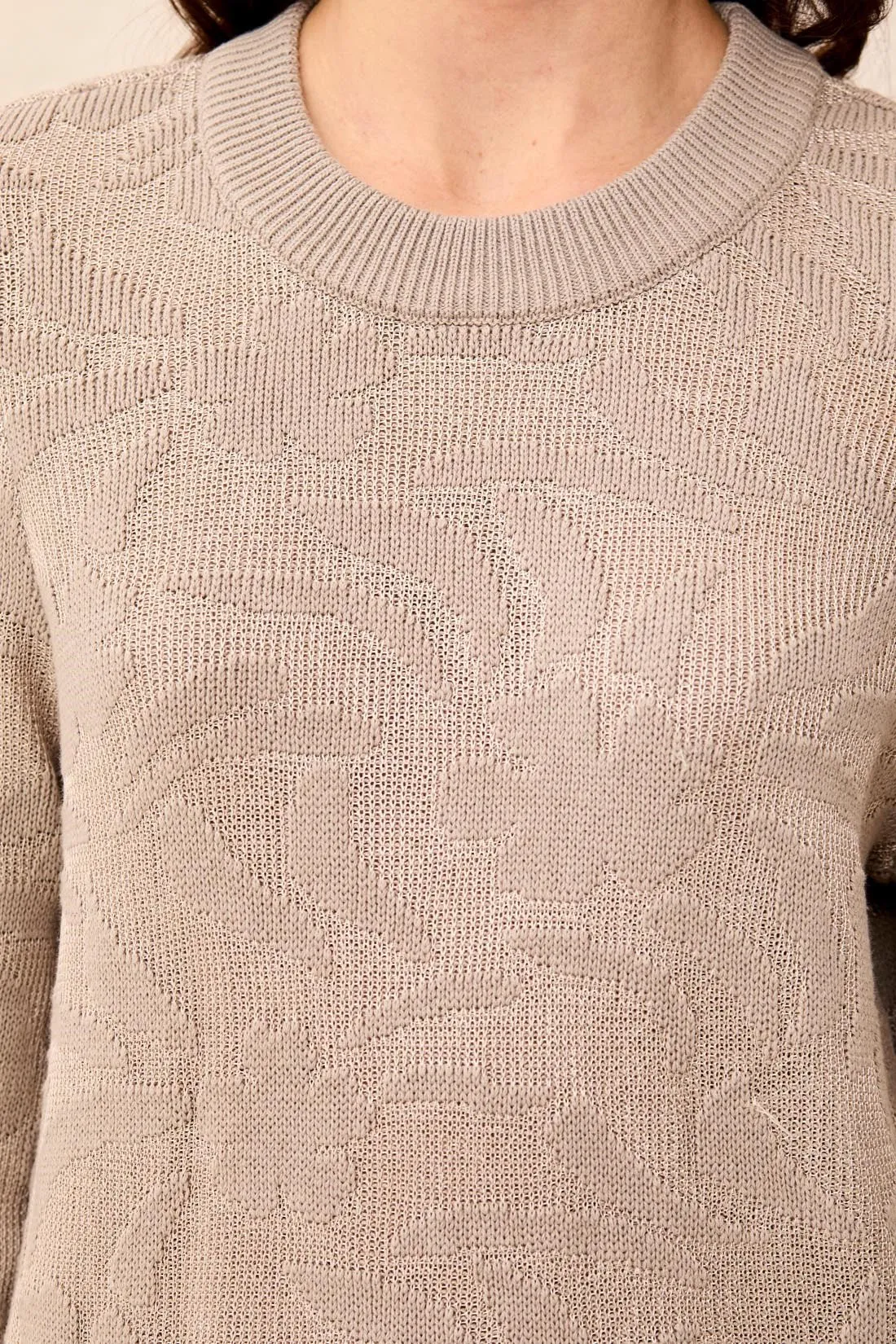 Textured Jacquard Floral Crew Neck Knit Sweater-Dry sand sold by Tribal product image thumbnail 3