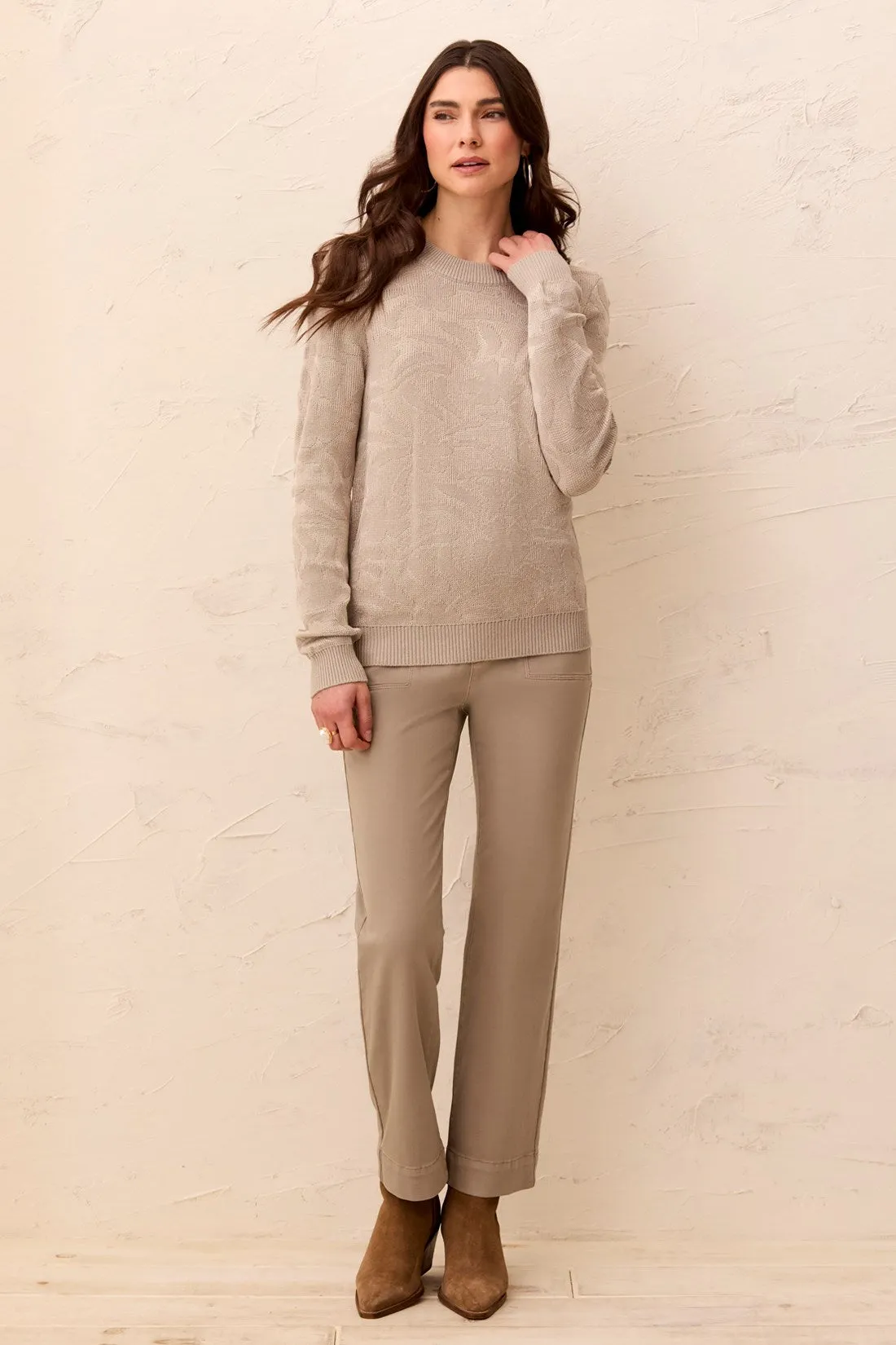 Textured Jacquard Floral Crew Neck Knit Sweater-Dry sand sold by Tribal product image thumbnail 2