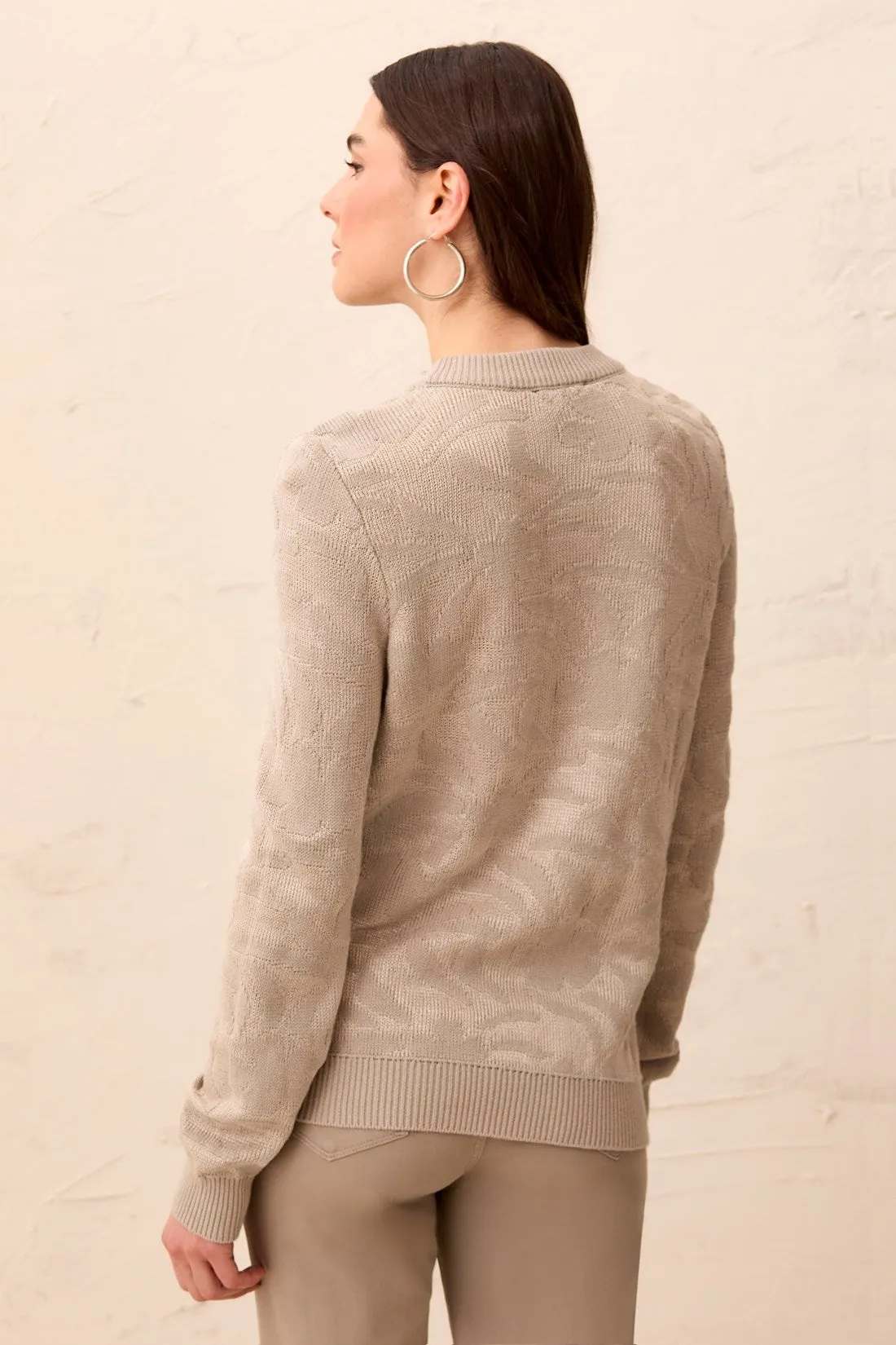 Textured Jacquard Floral Crew Neck Knit Sweater-Dry sand sold by Tribal product image thumbnail 4