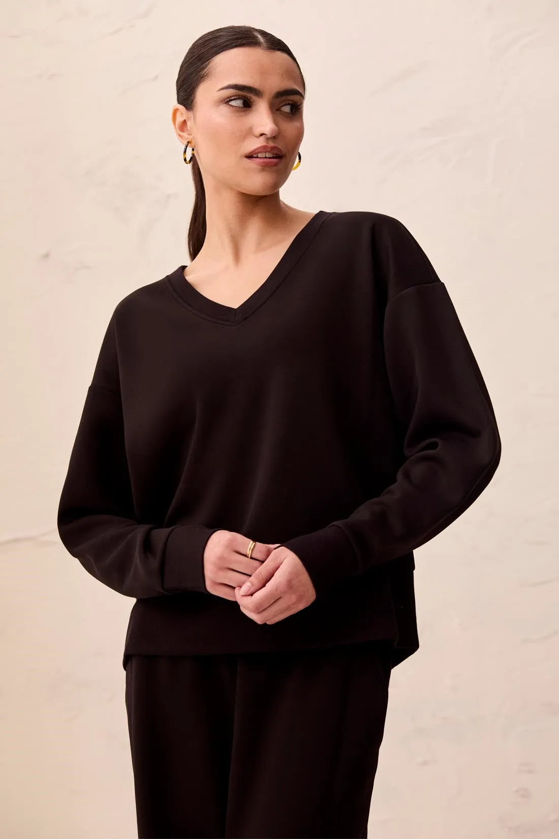 TECHNO LUX V-Neck Drop Shoulder Pullover-Black sold by Tribal product image thumbnail 2