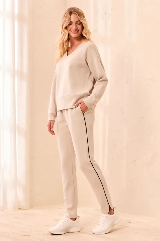 TECHNO LUX Jogger Pants With Contrast Piping And U-Hem-Sanddune made by Tribal
