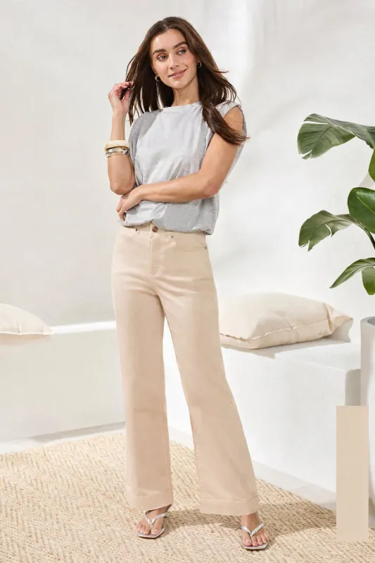 Comfort Stretch Fly Front Wide Leg Pants-Canvas made by Tribal