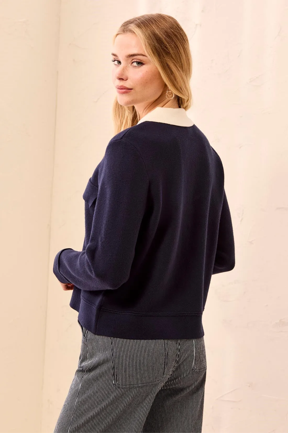 Double knit Long Sleeve Button-Front Collared Cardigan-Sapphire sold by Tribal product image thumbnail 2