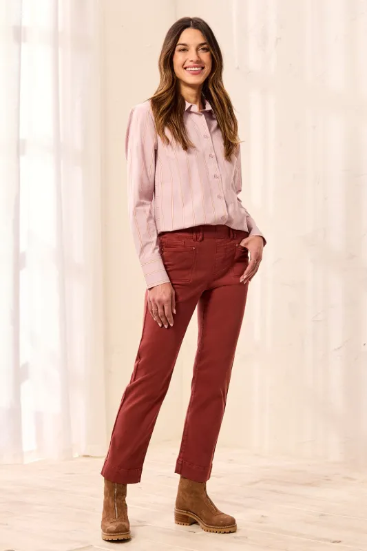 Comfort Stretch Straight Leg Pull-On Ankle Pants-Henna made by Tribal