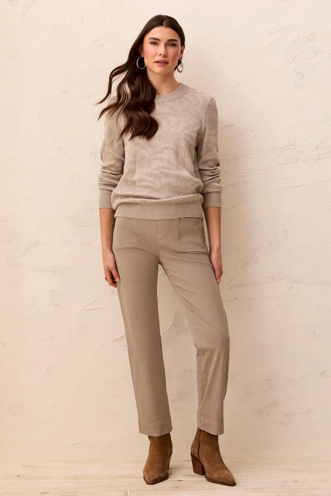 Comfort Stretch Straight Leg Pull-On Ankle Pants-Dry sand sold by Tribal
