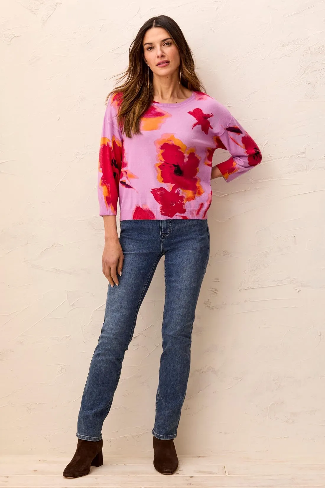 Soft Yarn Three-Quarter Sleeve Crewneck Sweater-Pansy sold by Tribal product image thumbnail 4