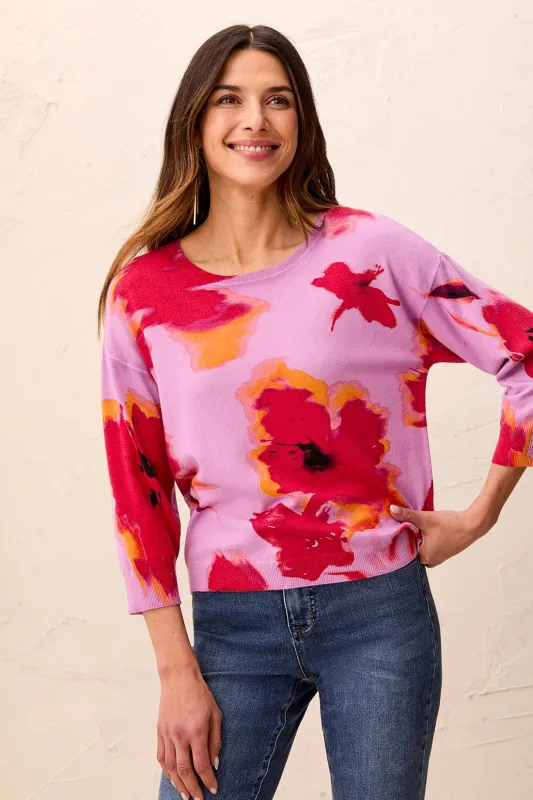 Soft Yarn Three-Quarter Sleeve Crewneck Sweater-Pansy made by Tribal
