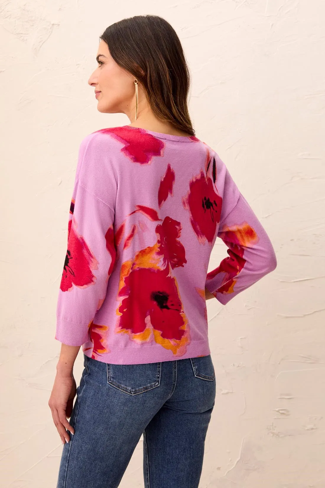 Soft Yarn Three-Quarter Sleeve Crewneck Sweater-Pansy sold by Tribal product image thumbnail 2