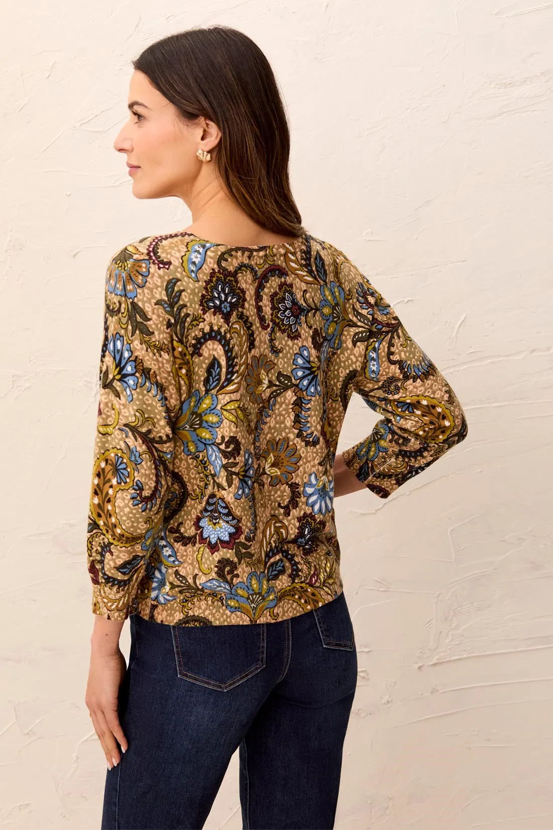 Soft Yarn Three-Quarter Sleeve Crewneck Sweater-Aloe sold by Tribal product image thumbnail 2
