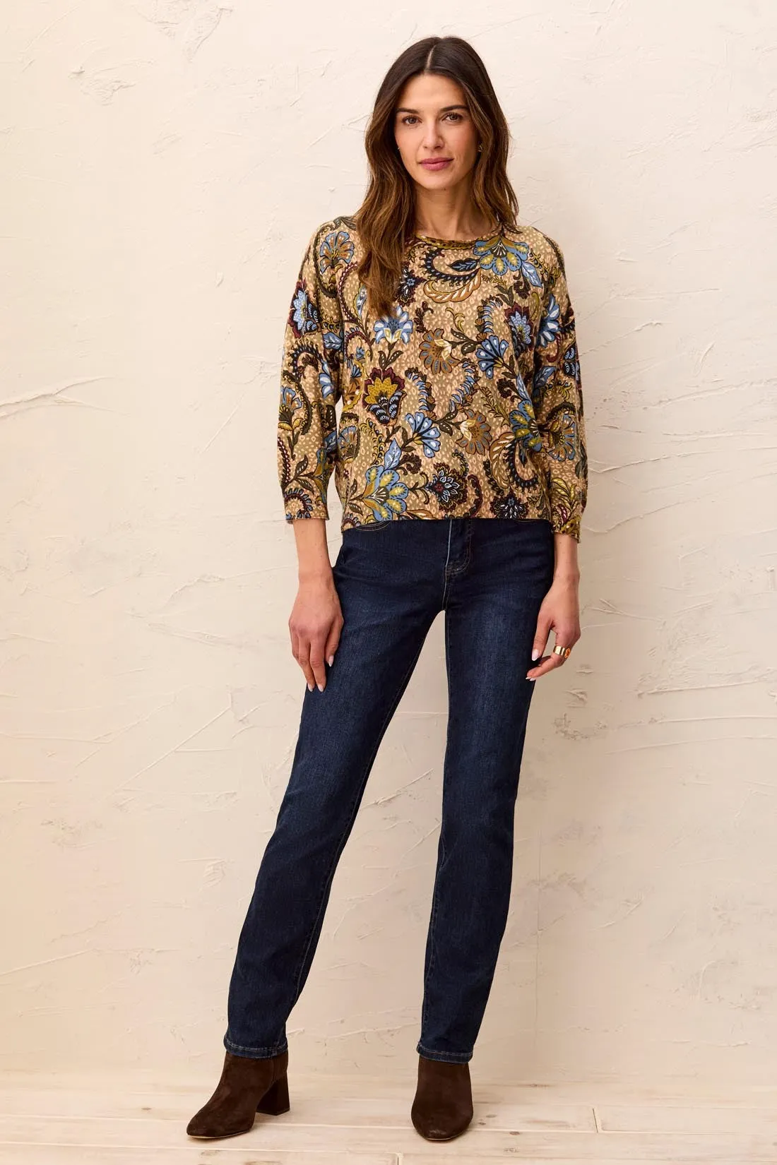 Soft Yarn Three-Quarter Sleeve Crewneck Sweater-Aloe sold by Tribal product image thumbnail 4