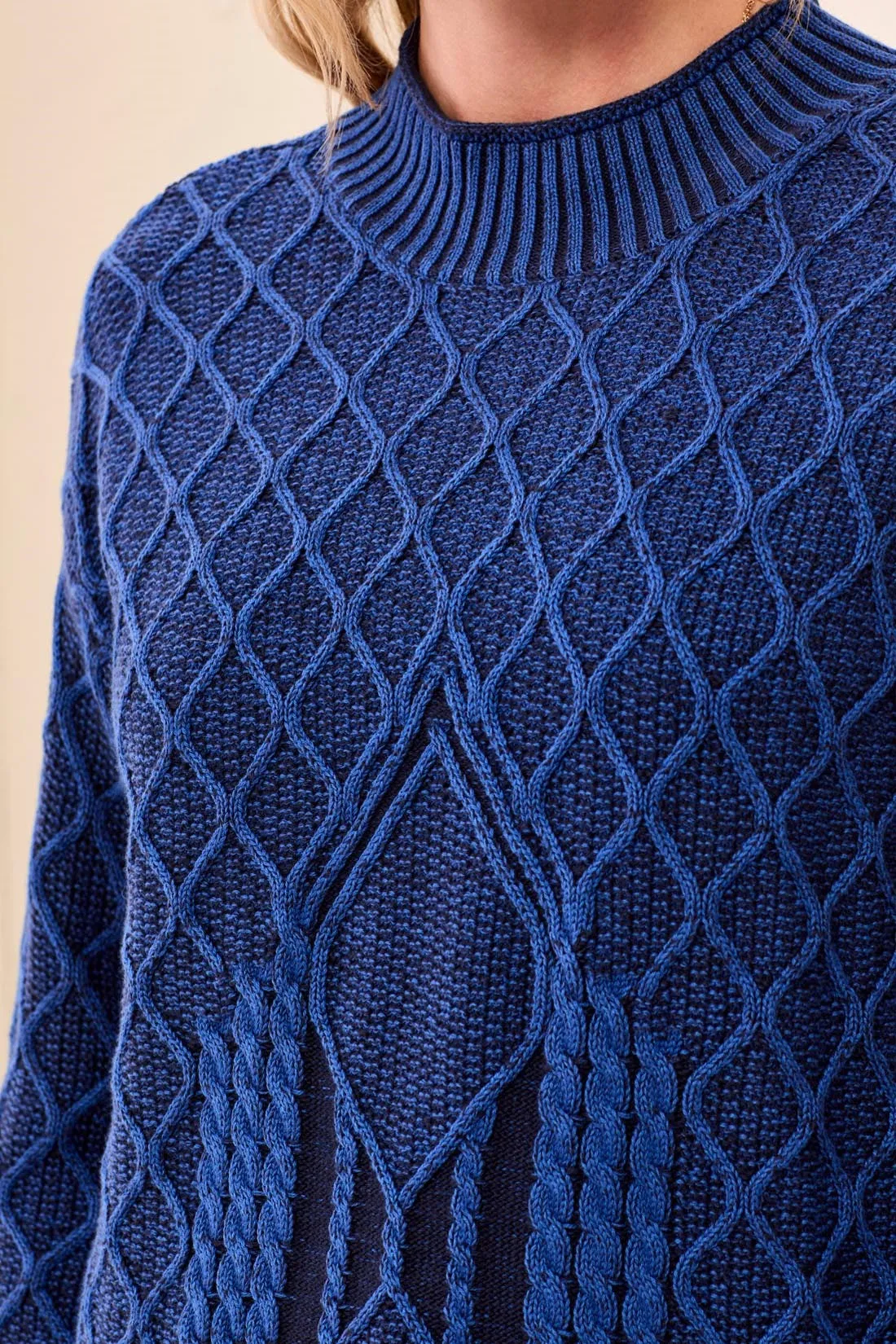 Mixed Cable Knit Long Sleeve Mock Neck Sweater-Stellar sold by Tribal product image thumbnail 2