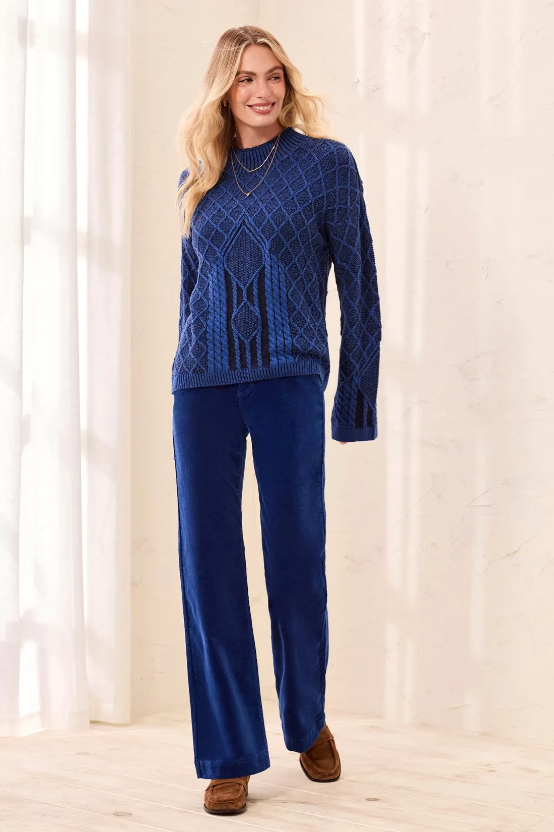 Mixed Cable Knit Long Sleeve Mock Neck Sweater-Stellar sold by Tribal