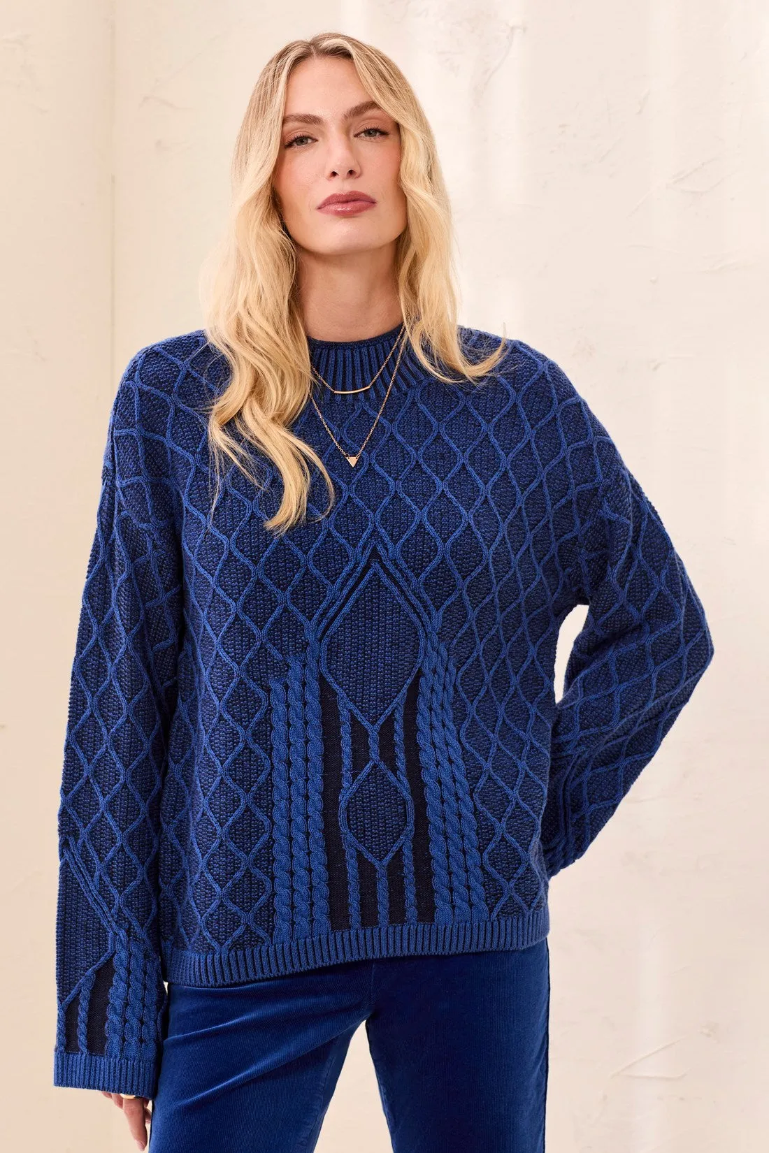 Mixed Cable Knit Long Sleeve Mock Neck Sweater-Stellar sold by Tribal product image thumbnail 3