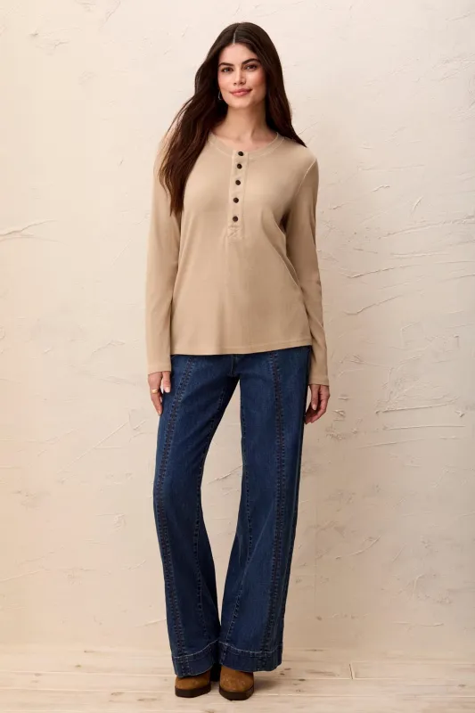 Special Wash Long Sleeve Buttoned Henley Top-Pashmina made by Tribal