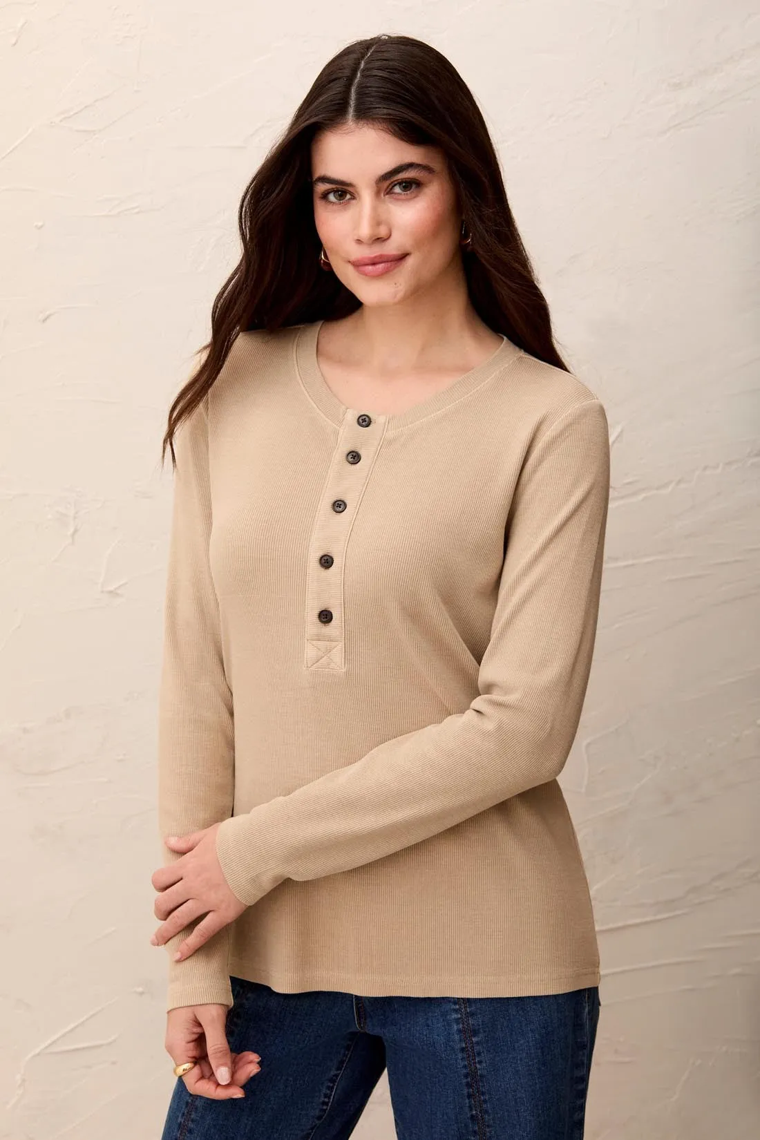 Special Wash Long Sleeve Buttoned Henley Top-Pashmina sold by Tribal product image thumbnail 3