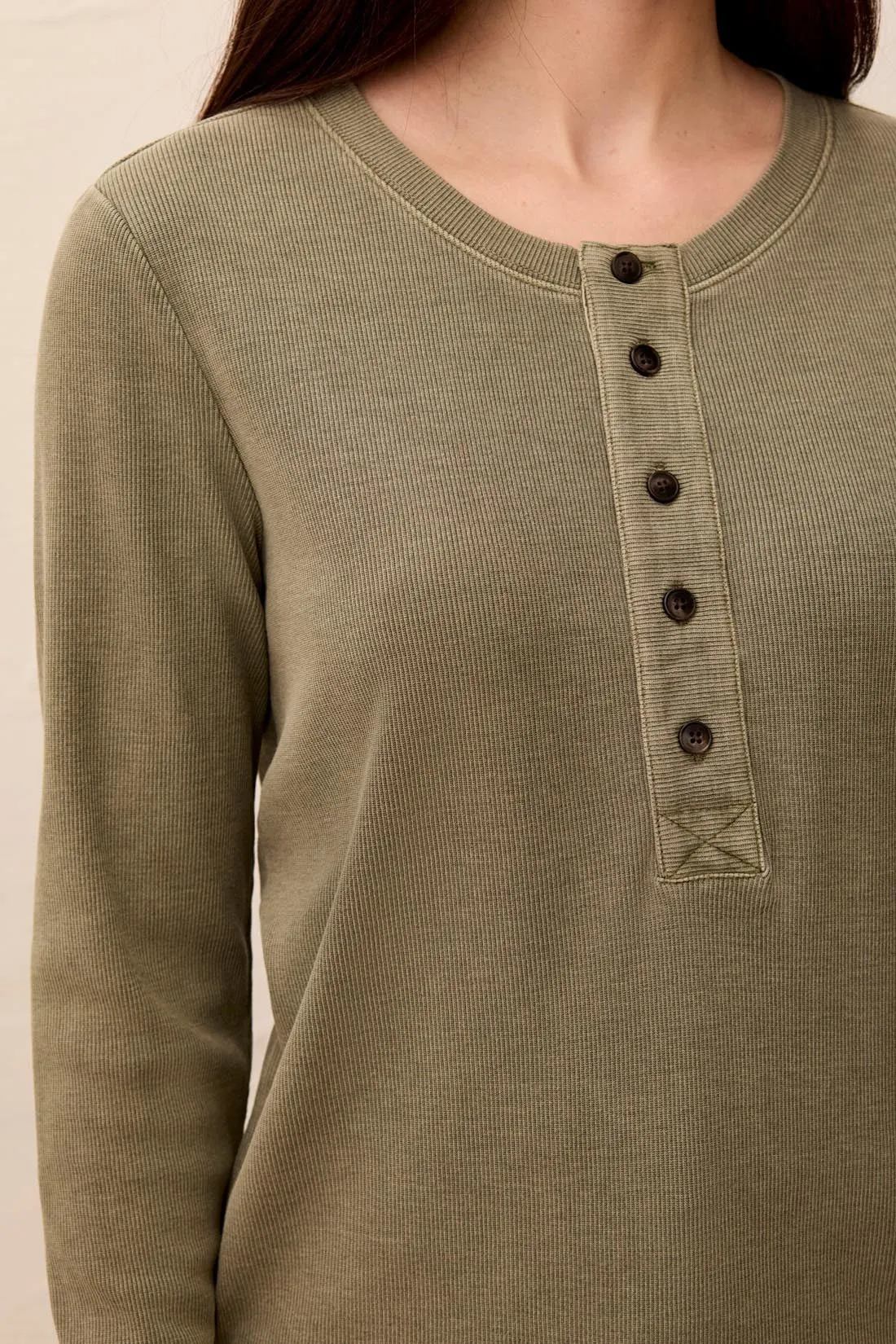 Special Wash Long Sleeve Buttoned Henley Top-Olivestone sold by Tribal product image thumbnail 4