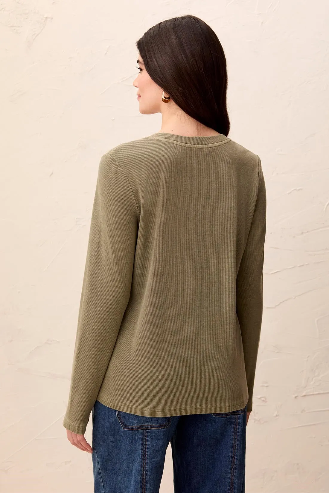 Special Wash Long Sleeve Buttoned Henley Top-Olivestone sold by Tribal product image thumbnail 3