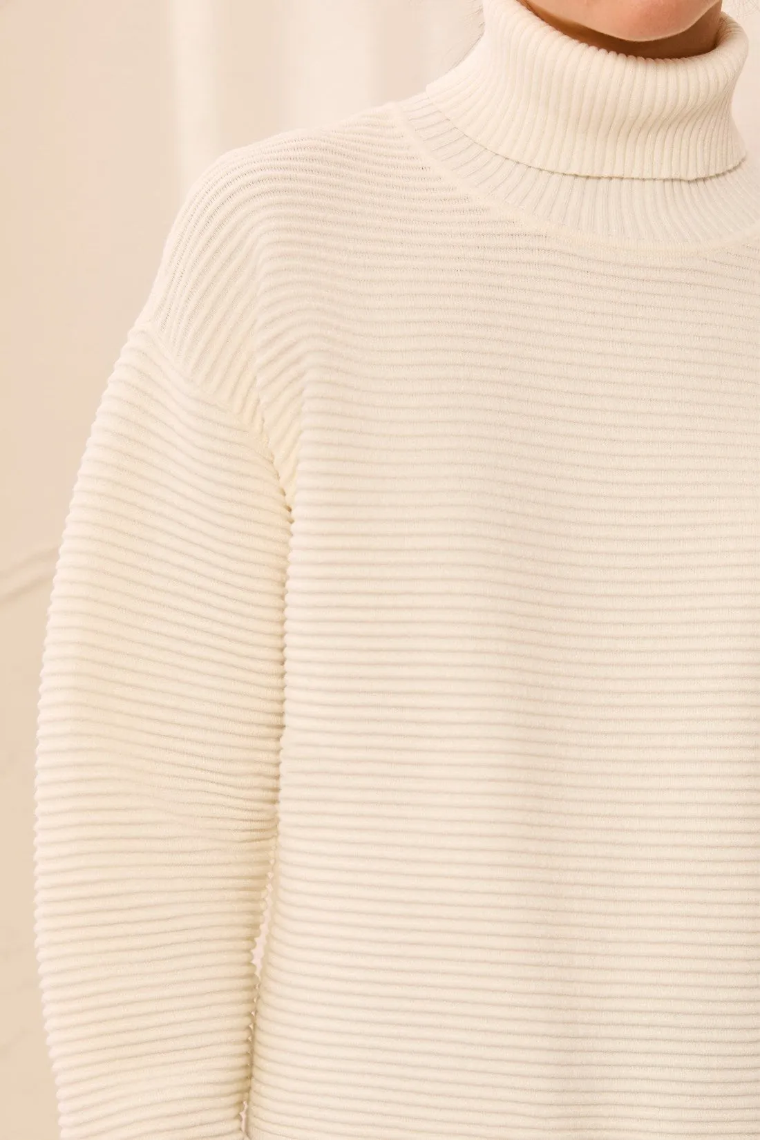 Textured Rib Mock Neck Drop Shoulder High-Low Sweater With Side Slits-Cream sold by Tribal product image thumbnail 4