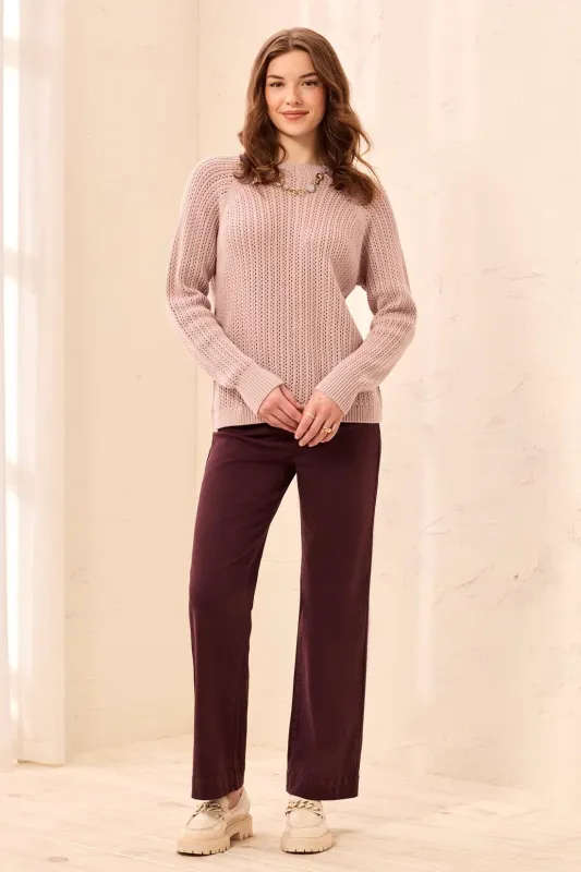 Pointelle Button-Back Long Sleeve Sweater-Violetice made by Tribal