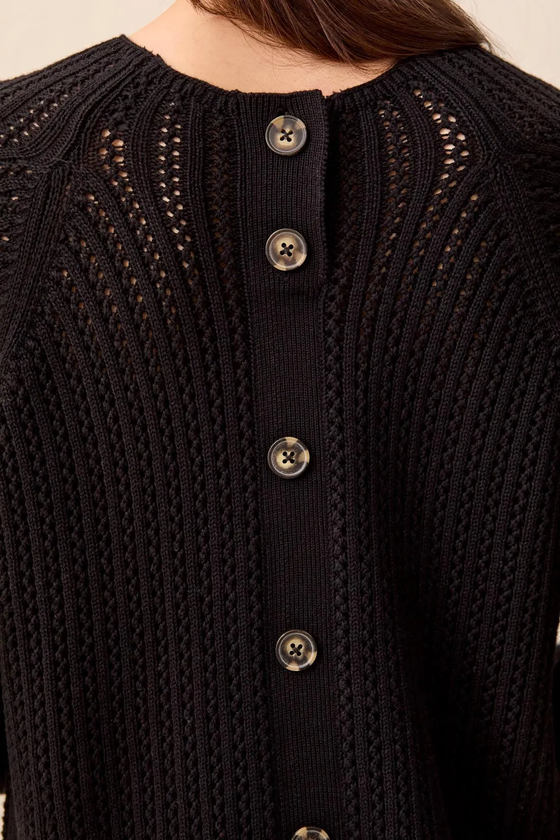 Pointelle Button-Back Long Sleeve Sweater-Black sold by Tribal product image thumbnail 4