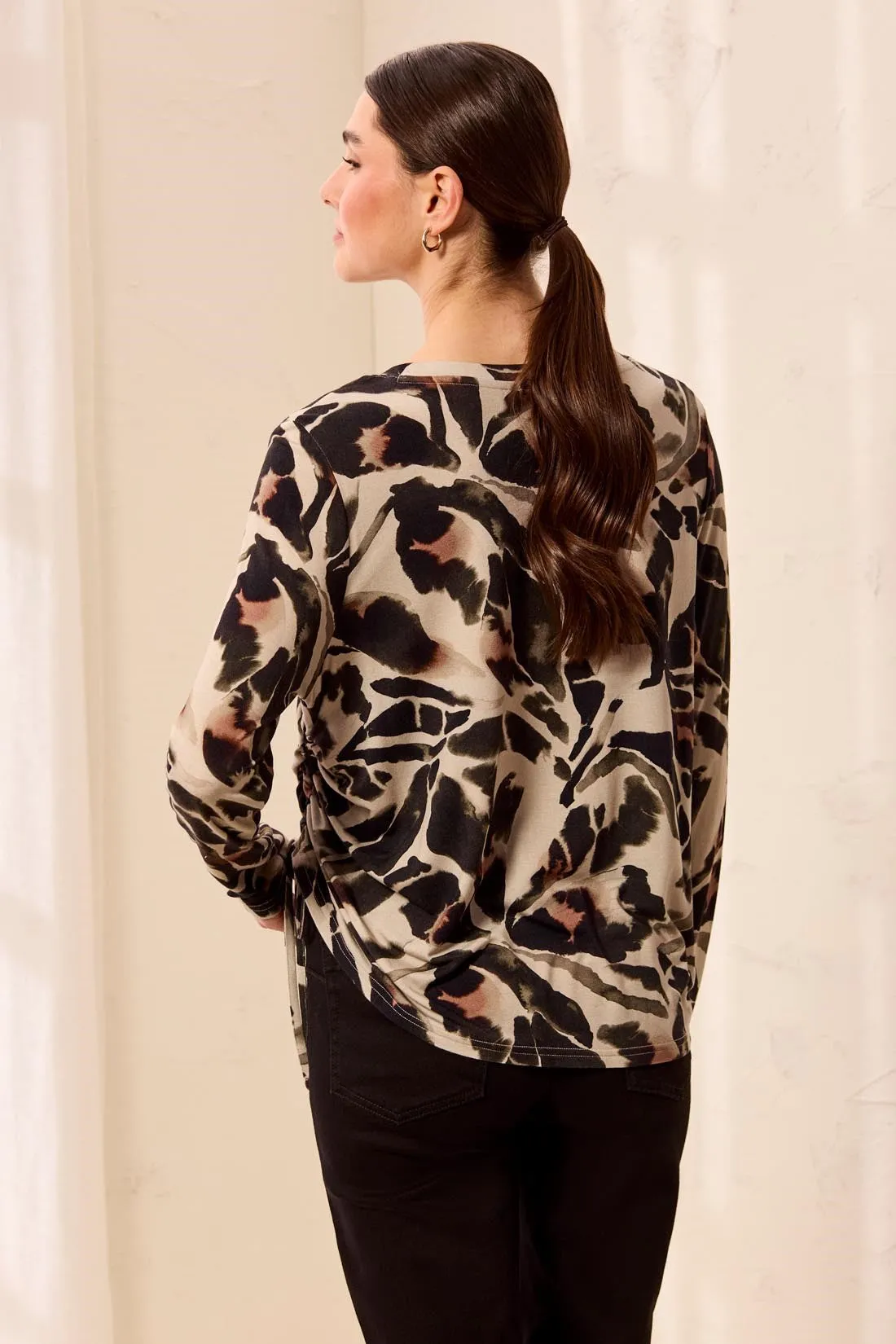 Ultra-Soft Long Sleeve Crew Neck Knit Top with Side Ruching-Dry sand sold by Tribal product image thumbnail 2