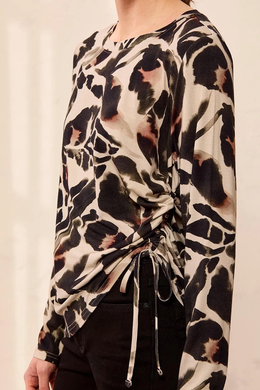 Ultra-Soft Long Sleeve Crew Neck Knit Top with Side Ruching-Dry sand sold by Tribal product image thumbnail 3