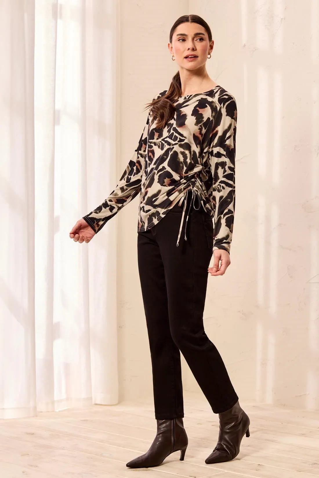 Ultra-Soft Long Sleeve Crew Neck Knit Top with Side Ruching-Dry sand sold by Tribal product image thumbnail 4
