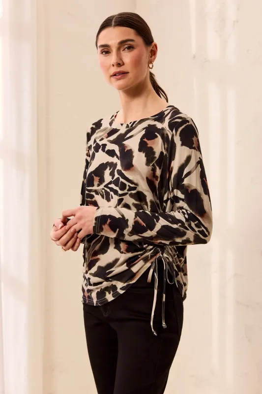 Ultra-Soft Long Sleeve Crew Neck Knit Top with Side Ruching-Dry sand made by Tribal