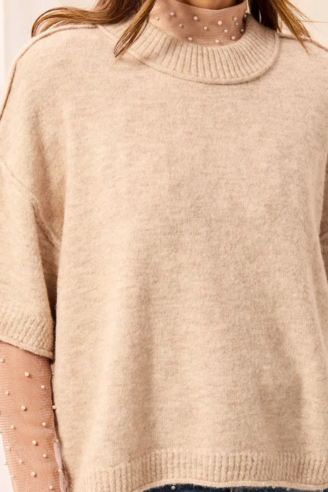 Drop Shoulder Elbow Sleeve Crew Neck Light Knit Sweater-H pashmina sold by Tribal product image thumbnail 4