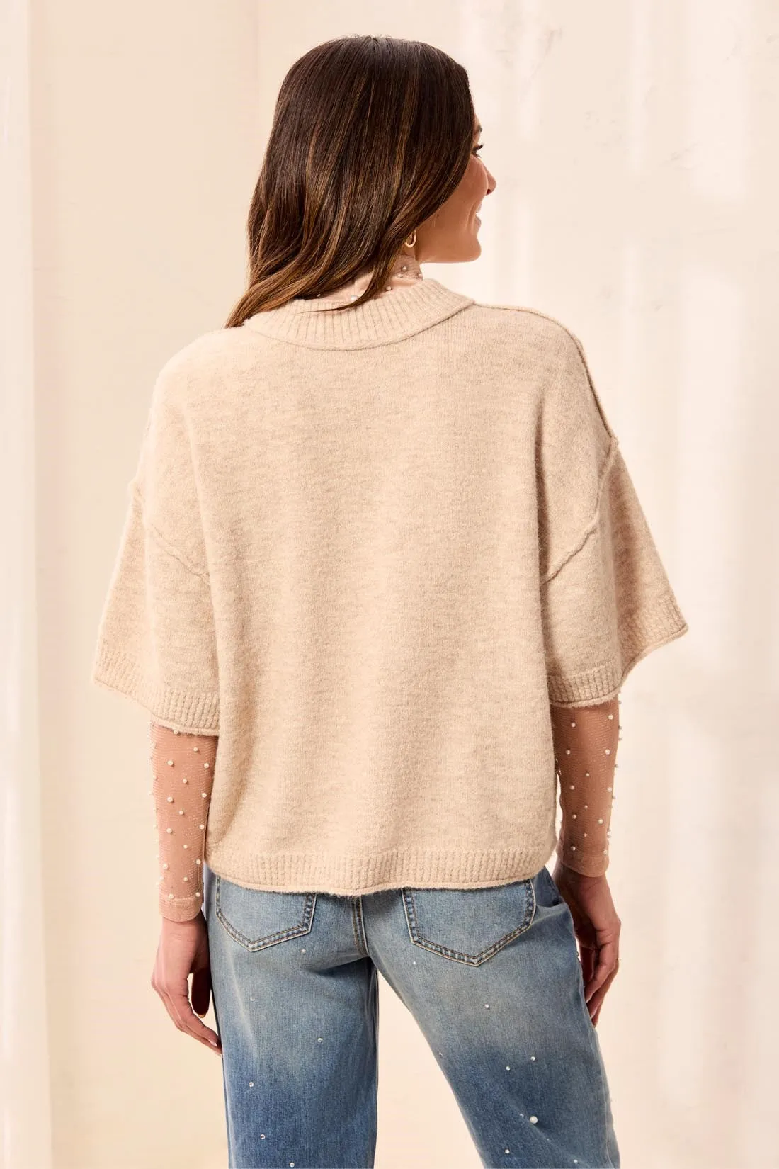 Drop Shoulder Elbow Sleeve Crew Neck Light Knit Sweater-H pashmina sold by Tribal product image thumbnail 3