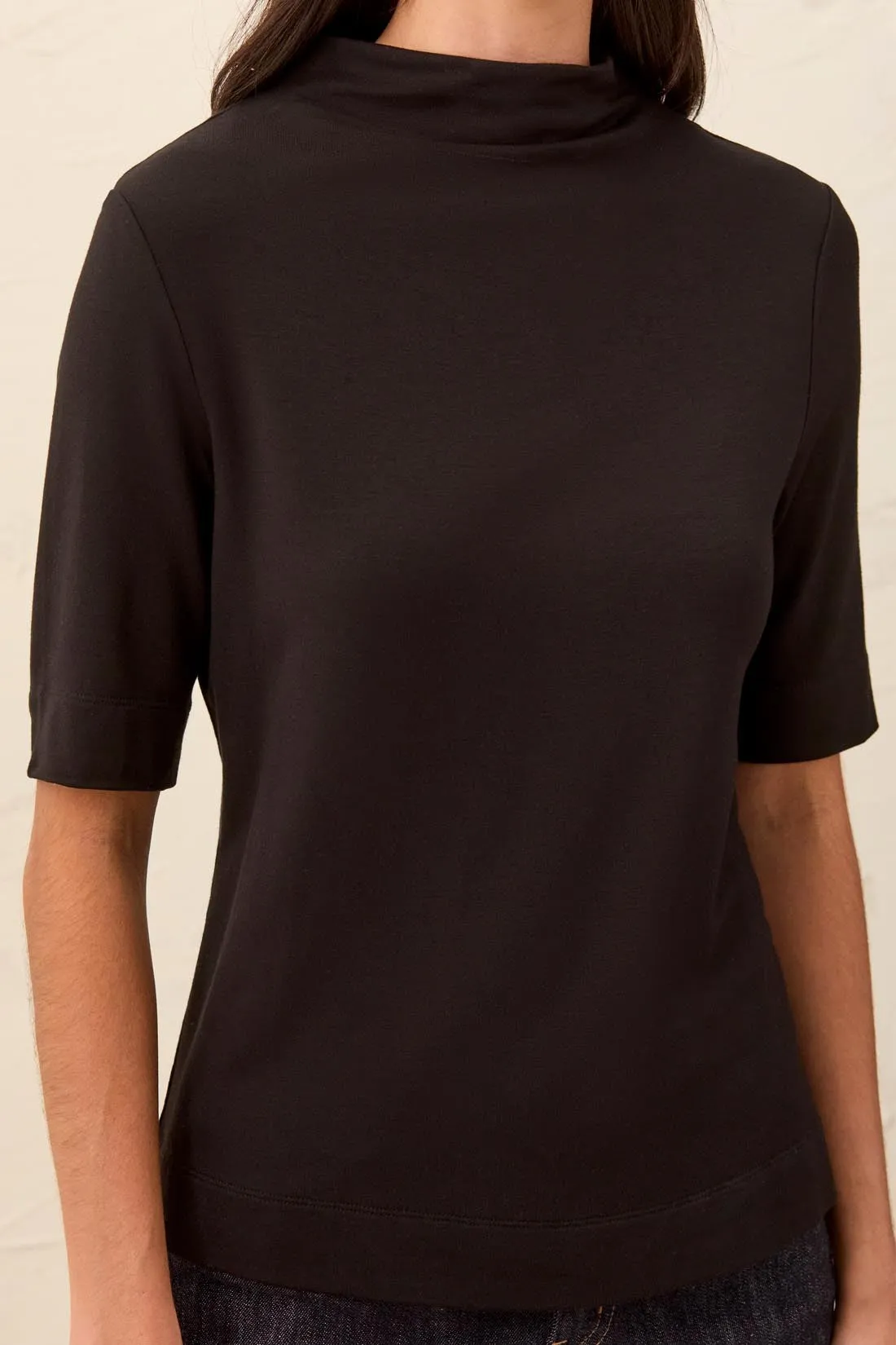 Funnel Neck Elbow Sleeve Soft Knit Top-Black sold by Tribal product image thumbnail 3