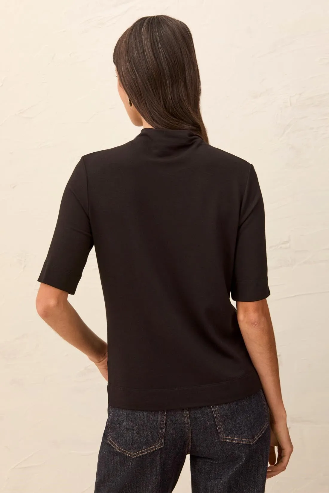 Funnel Neck Elbow Sleeve Soft Knit Top-Black sold by Tribal product image thumbnail 2
