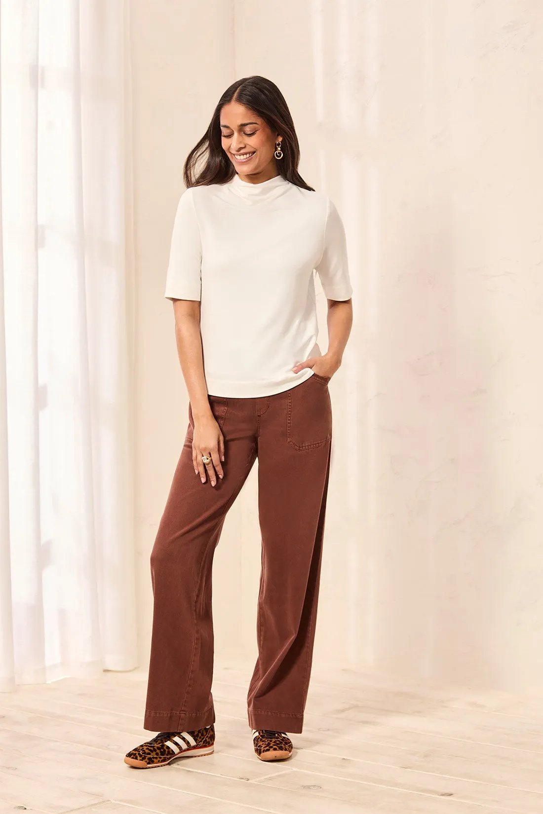 Funnel Neck Elbow Sleeve Soft Knit Top-Cream sold by Tribal product image thumbnail 4