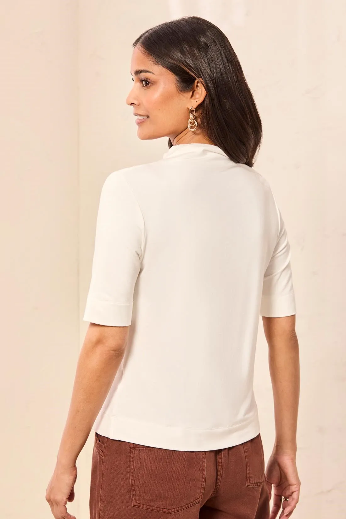 Funnel Neck Elbow Sleeve Soft Knit Top-Cream sold by Tribal product image thumbnail 2
