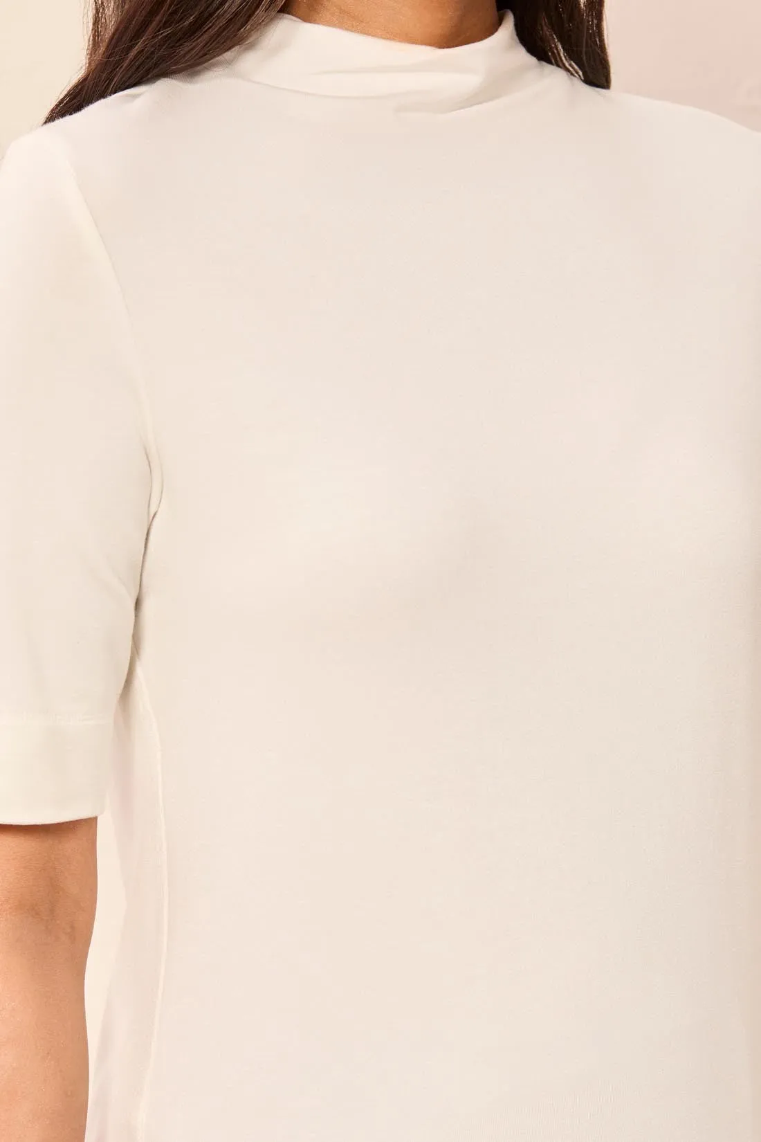 Funnel Neck Elbow Sleeve Soft Knit Top-Cream sold by Tribal product image thumbnail 3