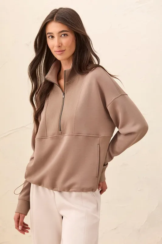 TECHNO LUX Quarter-Zip Funnel Neck Pullover-Fossil made by Tribal