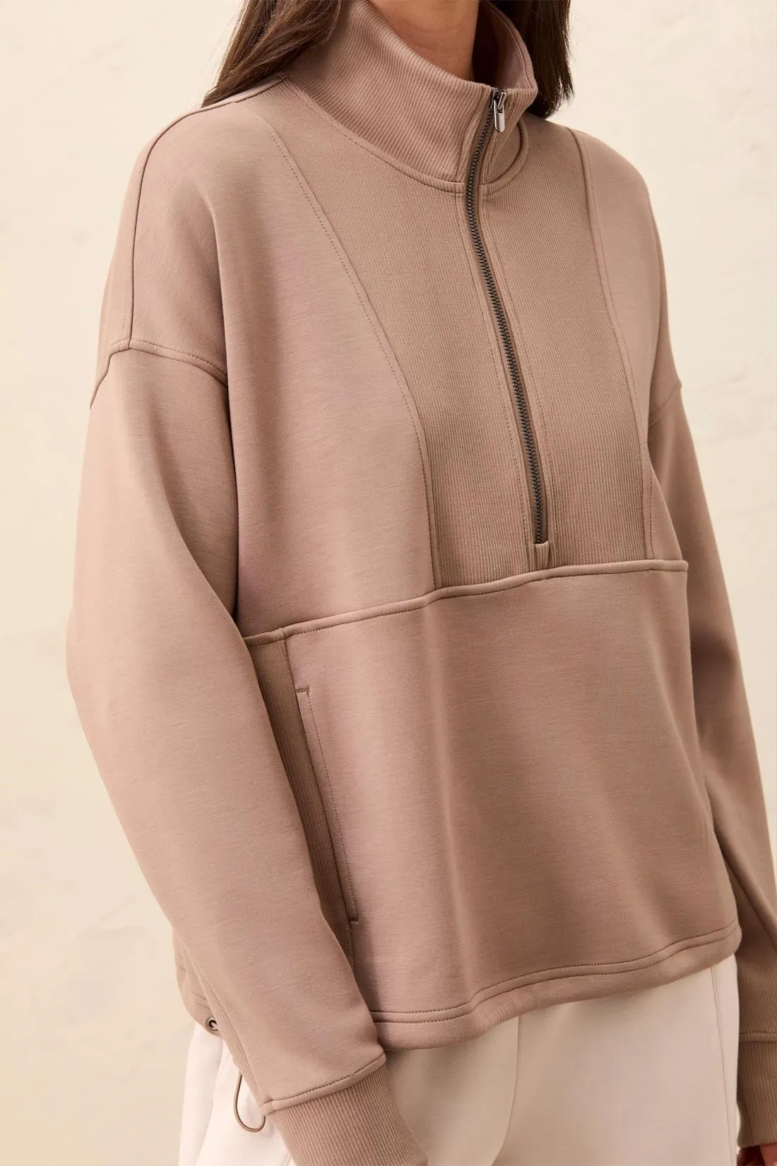 TECHNO LUX Quarter-Zip Funnel Neck Pullover-Fossil sold by Tribal product image thumbnail 3