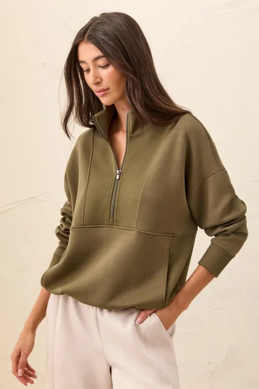 TECHNO LUX Quarter-Zip Funnel Neck Pullover-Basil made by Tribal